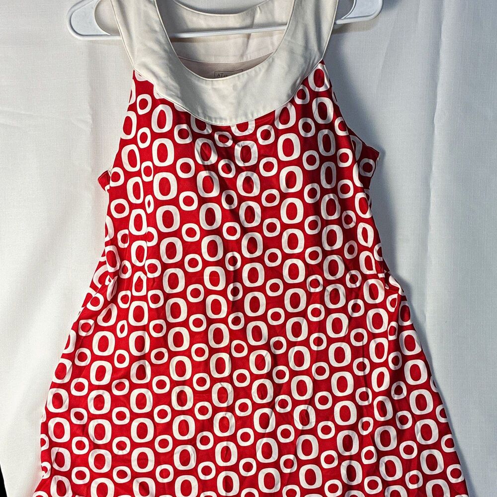 Athleta Women's XL Red White Geometric Shift Dress Sleeveless Scoop Neck Stretch